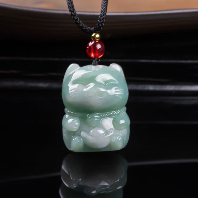 Necklaces - 천연 에메랄드 옥 행운의 고양이 펜던트