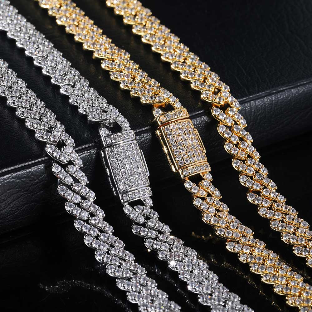 Cuban Link Chain 12Mm - 8MM1Row 지르콘 여성용 목걸이 아이스드 아웃