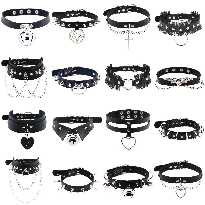 Goth Punk Spike Choker - 트렌디 펑크 스파이크 리벳 가죽 여성