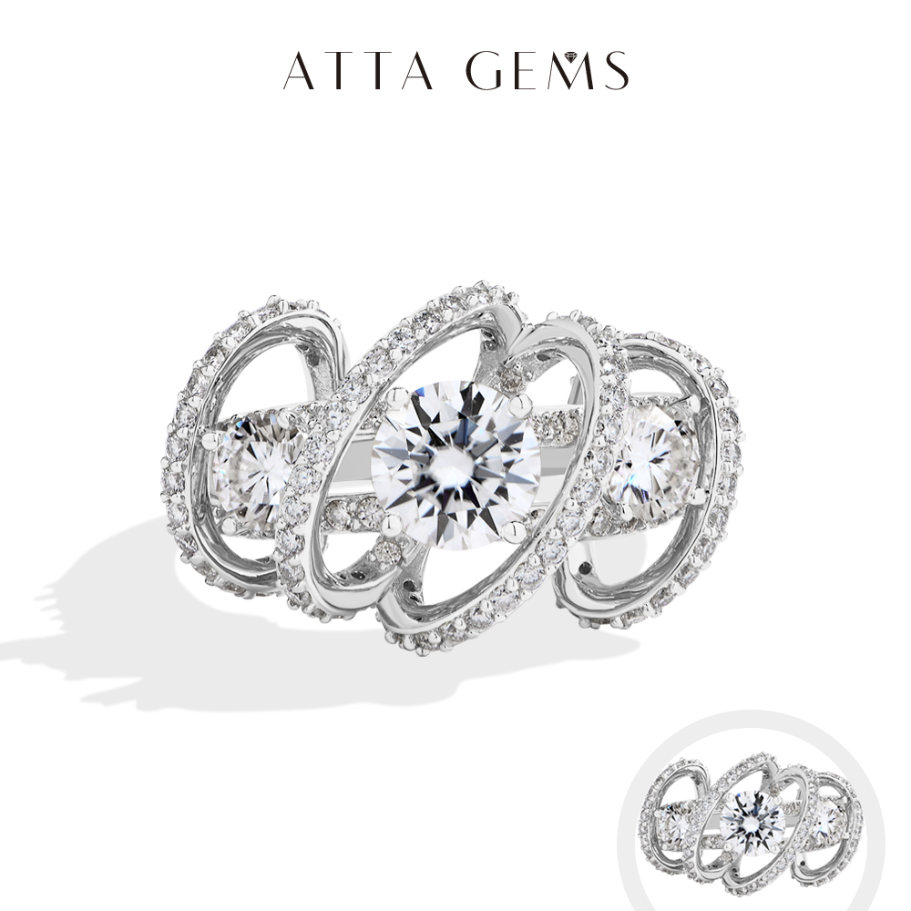 Moissanite Engagement Ring 1 Carat - 아타젬스 쓰리스톤 클러스터 모이사나이트 반지 여성용