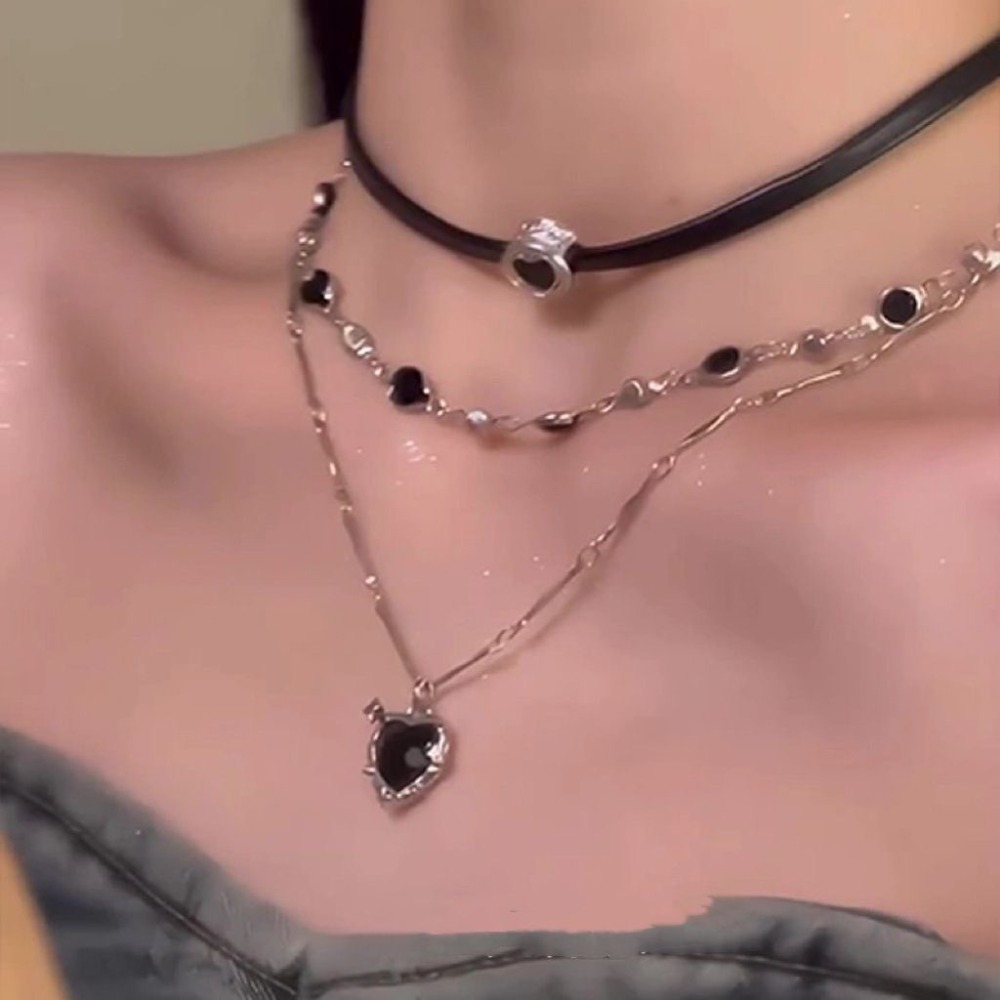 Layered Pendant Necklace Aesthetic - Y2K 고딕 러브 하트 펜던트 목걸이