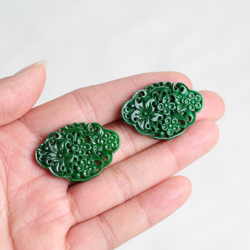Earrings - 2pc 천연 옥 드라이 시안 양면