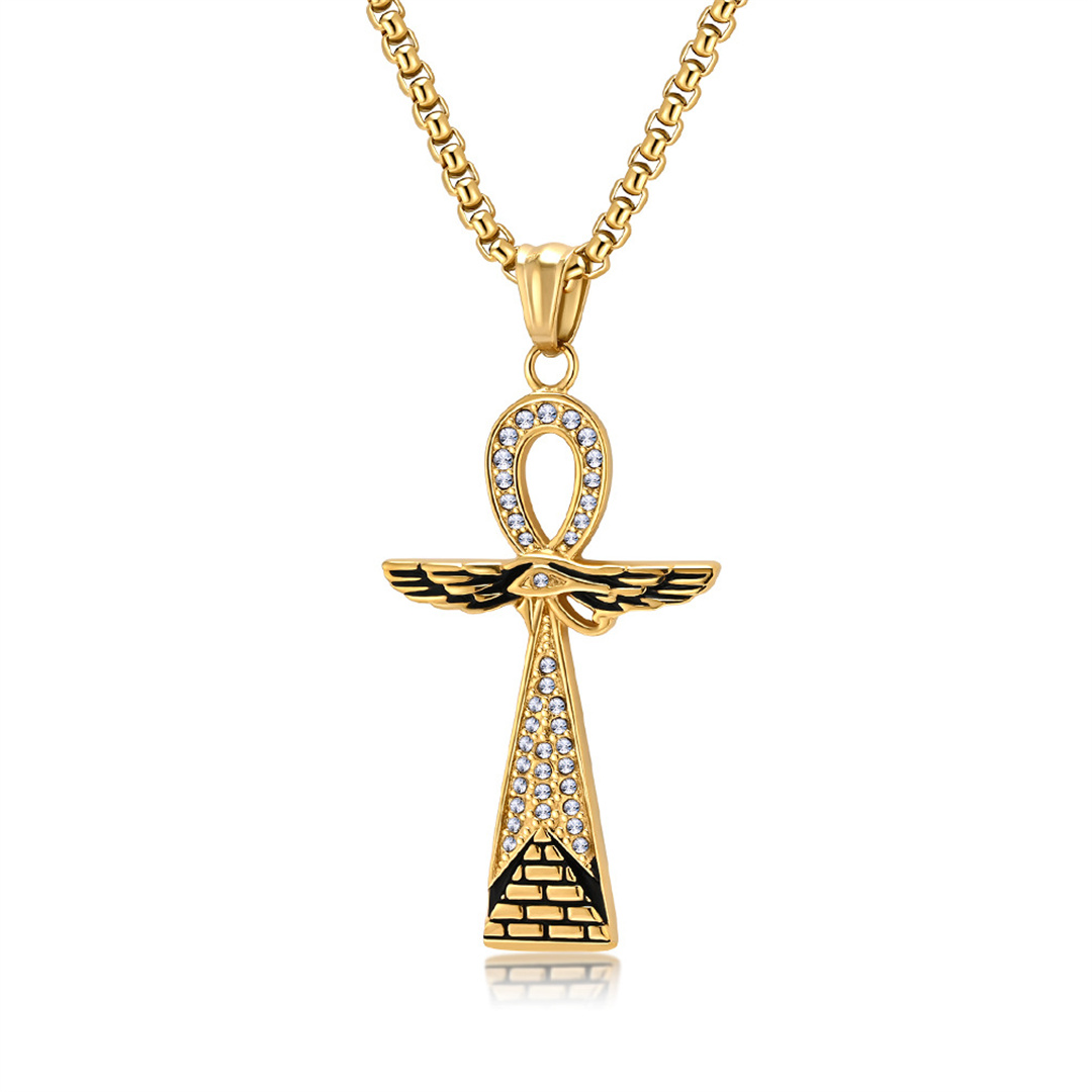Cross Pendant Necklace Gold - 이집트 아이스드 아웃 호루스의 눈 피라미드