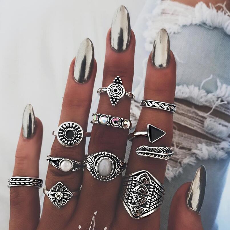 Vintage Punk Knuckle Rings Set - Meyfflin 빈티지 너클 링 여성을위한 설정