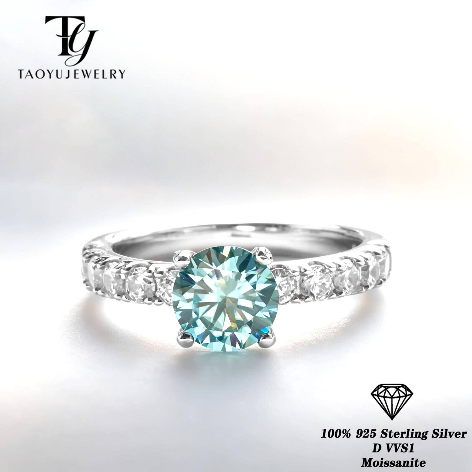 Moissanite Engagement Ring 1 Carat - 클래식 1캐럿 블루 컬러 모이사나이트 반지,