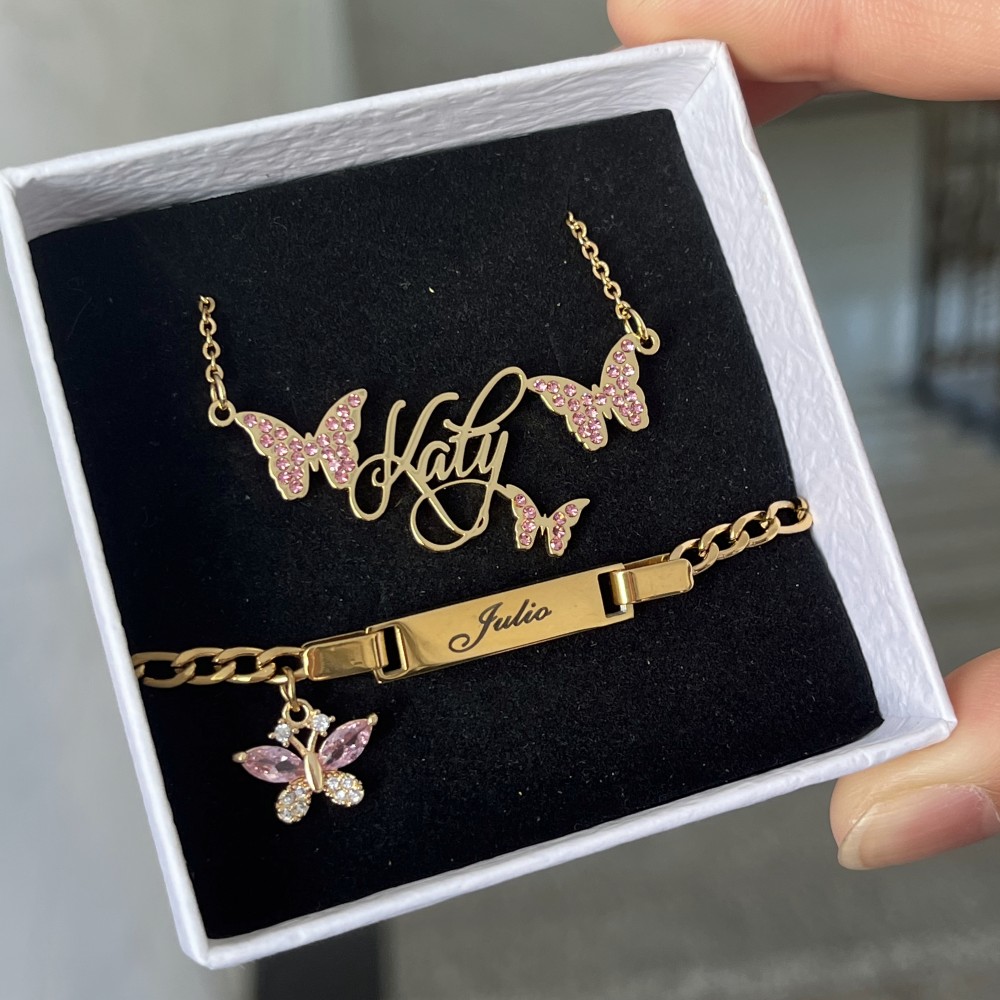 DUOYING 맞춤형 핑크 나비 세트, 맞춤형 탄생석  - Custom Name Necklace Stainless Steel 리뷰 및 가격