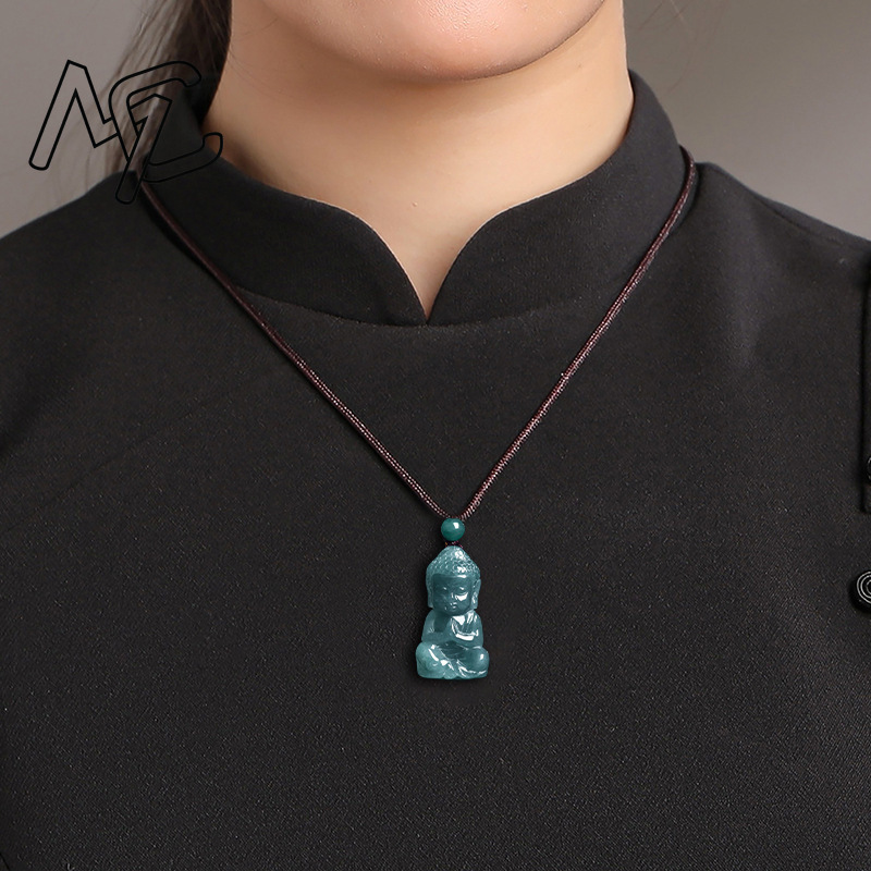 천연 진짜 에메랄드 옥 블루 워터 베이비 부처 펜던트  - Necklaces 리뷰 및 가격