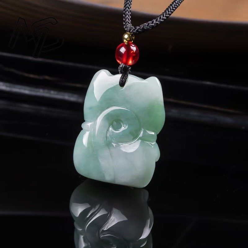 천연 에메랄드 옥 행운의 고양이 펜던트 미얀마 경옥 목 - Necklaces 리뷰 및 가격