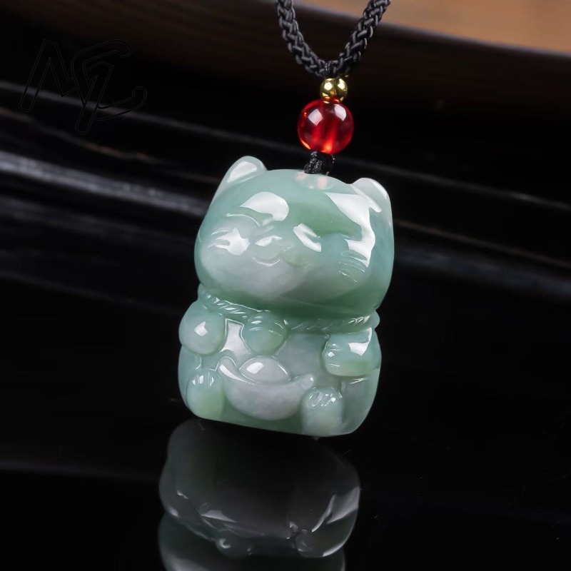 천연 에메랄드 옥 행운의 고양이 펜던트 미얀마 경옥 목 - Necklaces 리뷰 및 가격