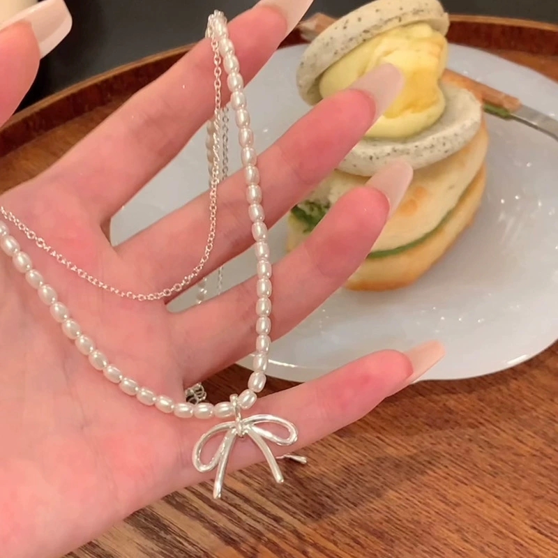 패션 빈티지 Bowknot 펜던트 진주 구슬 더블 레이 - Pearl Choker Necklace Vintage 리뷰 및 가격