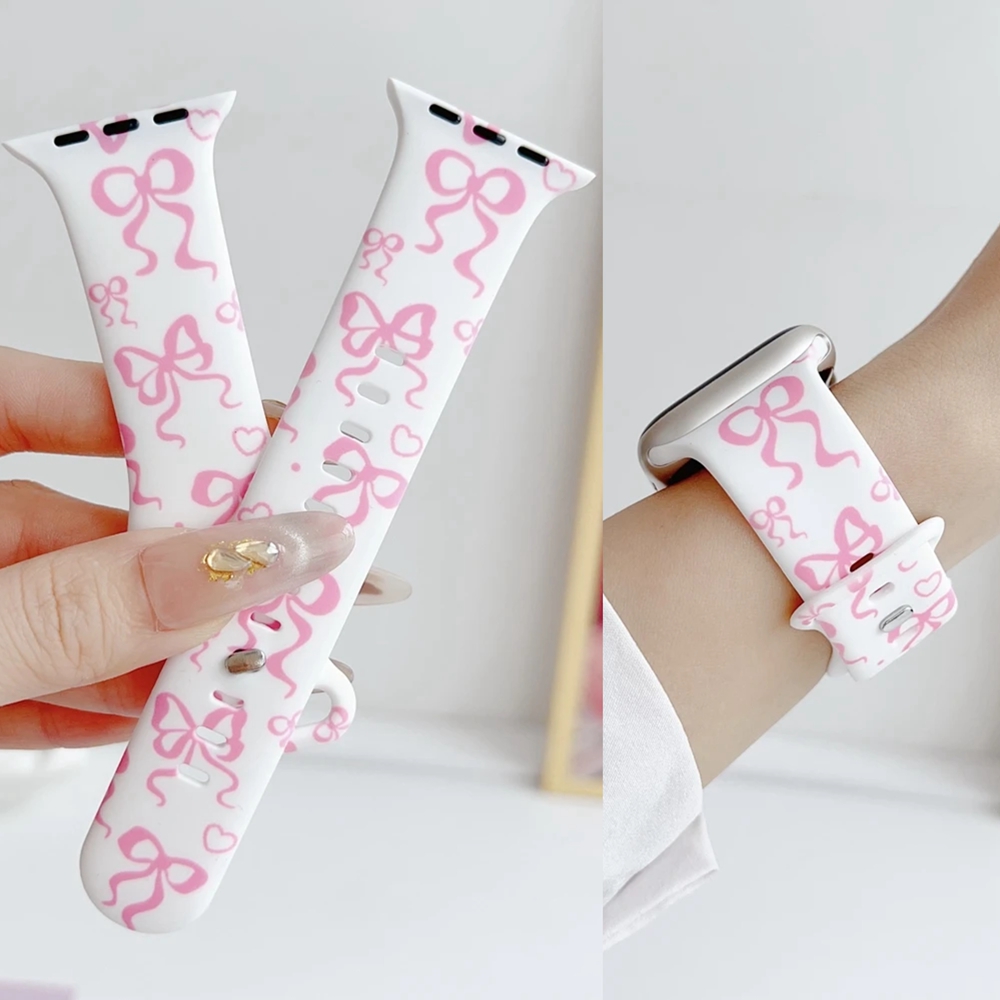 애플워치 밴드 여성용 보우 실리콘 루프 11/10/9/ - Watch Accessories 리뷰 및 가격