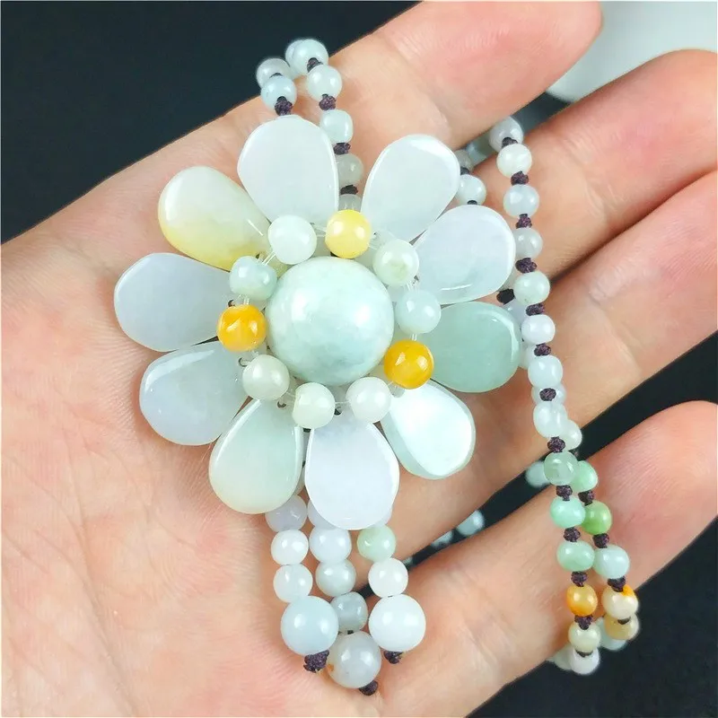 인증 버마어 옥 해바라기 펜던트 경옥 에메랄드 비즈 목 - Necklaces 리뷰 및 가격