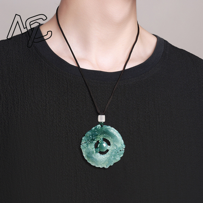 천연 진짜 에메랄드 블루 워터 제이드 더블 드래곤 브랜 - Necklaces 리뷰 및 가격
