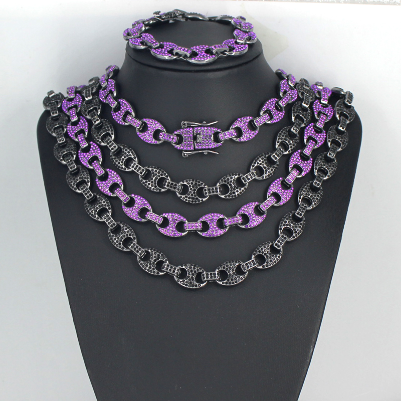 남녀 힙합 12mm 블랙 퍼플 커피빈 링크 목걸이 팔찌 - Cuban Link Chain 12Mm 리뷰 및 가격
