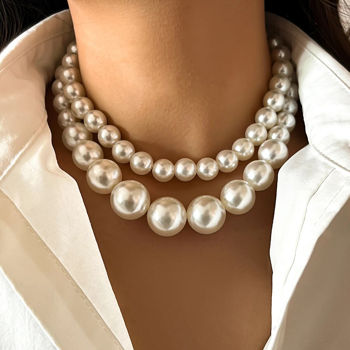2 개/대 여성을위한 과장된 큰 모조 진주 쇄골 체인  - Pearl Choker Necklace Vintage 리뷰 및 가격