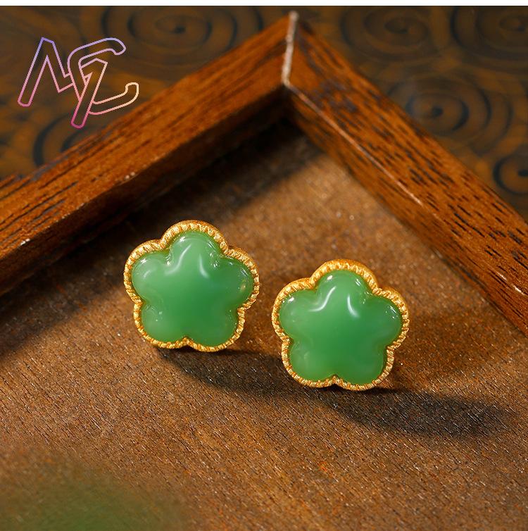 녹색 천연 옥 클로버 귀걸이 여성용 선물 부적 빈티지  - Earrings 리뷰 및 가격