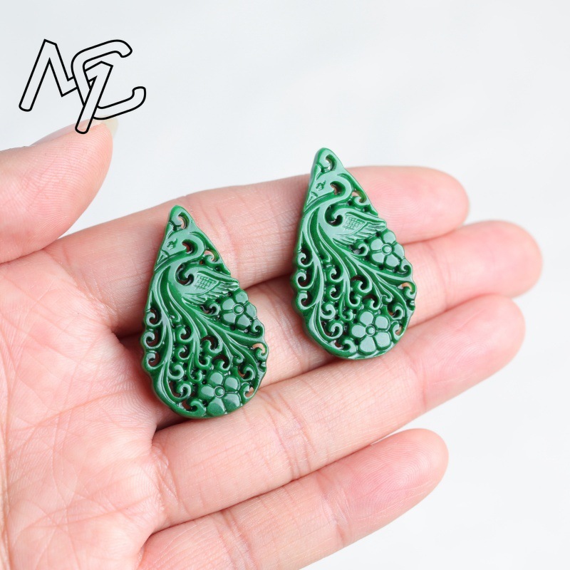 2pc 천연 옥 드라이 시안 양면 중공 조각 액세서리  - Earrings 리뷰 및 가격
