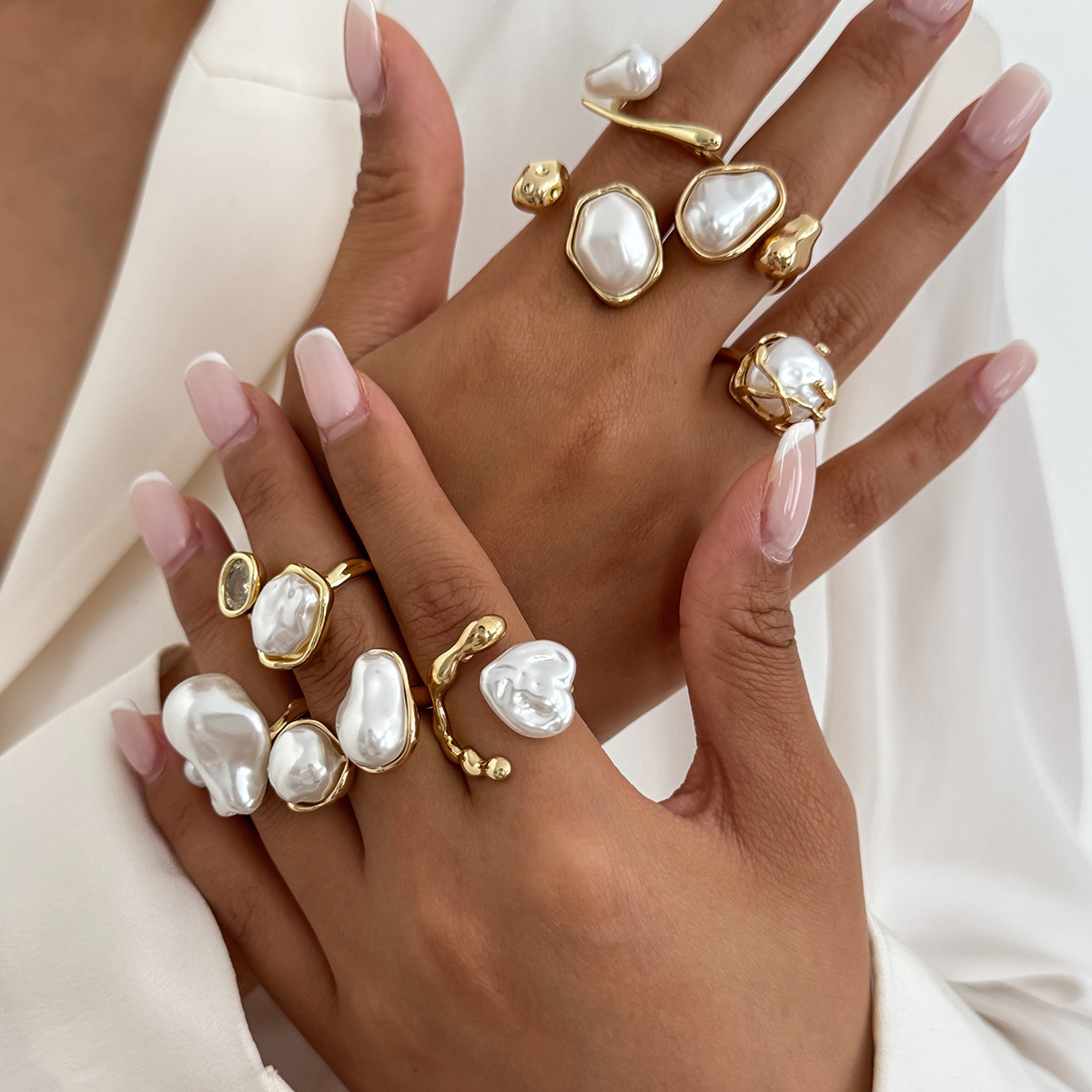 7개 세트 골드 컬러 불규칙 모조 진주 오픈 링 여성용 - Vintage Punk Knuckle Rings Set 리뷰 및 가격