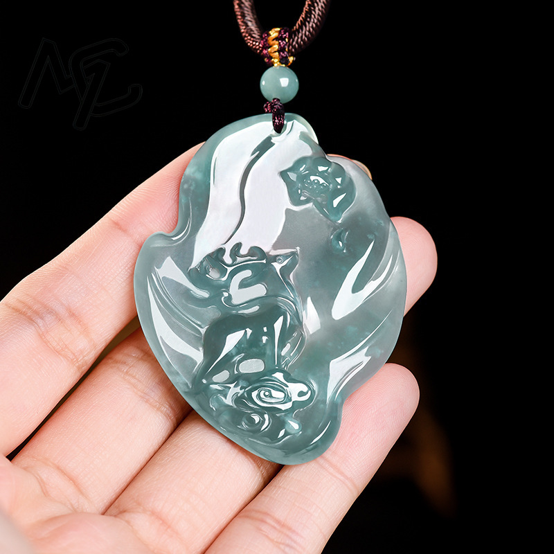 진짜 천연 에메랄드 옥 블루 워터 시카 사슴 펜던트 목 - Necklaces 리뷰 및 가격