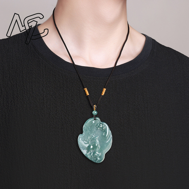 진짜 천연 에메랄드 옥 블루 워터 시카 사슴 펜던트 목 - Necklaces 리뷰 및 가격