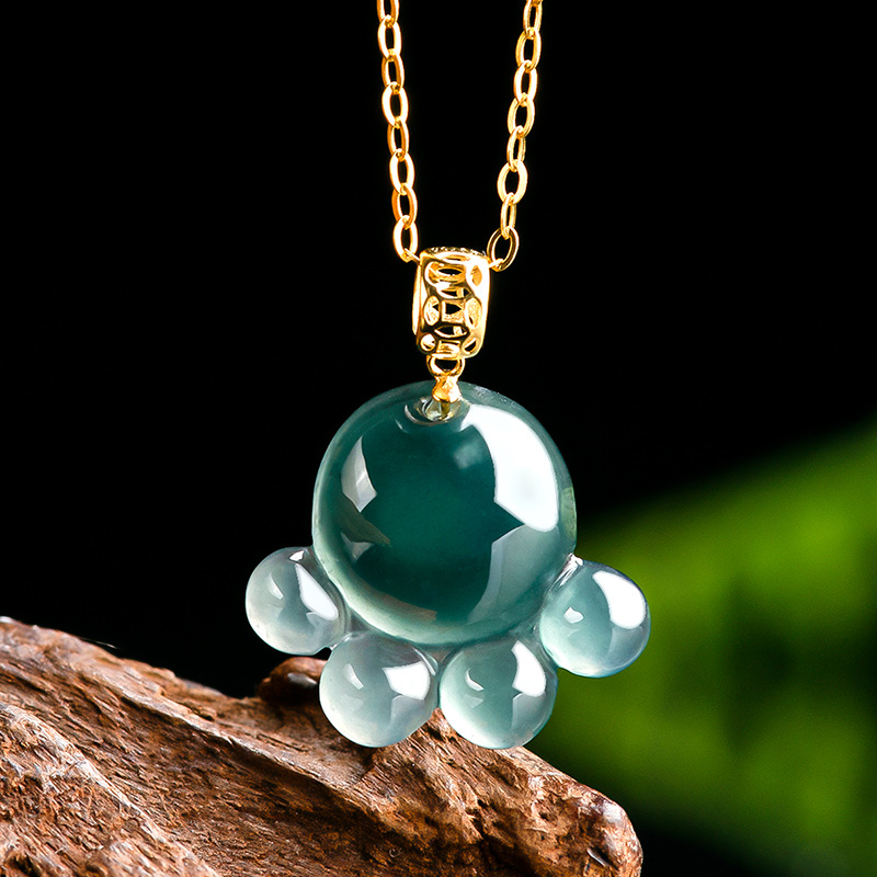 천연 진짜 에메랄드 블루 워터 제이드 고양이 발 펜던트 - Necklaces 리뷰 및 가격