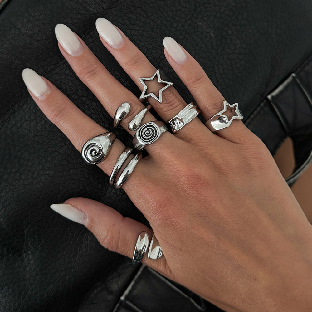 잉게마크 8개 세트 고딕 펜타그램 스레드 오픈 링 여성 - Vintage Punk Knuckle Rings Set 리뷰 및 가격