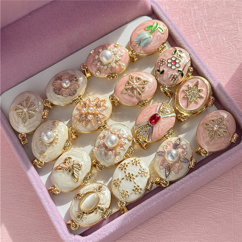 HangZhi 에나멜 로맨틱 핑크 화이트 진주 꽃 타원 - Heart Locket Necklace Photo 리뷰 및 가격